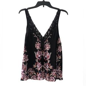 Free People Black Floral Swing Top- Size XS